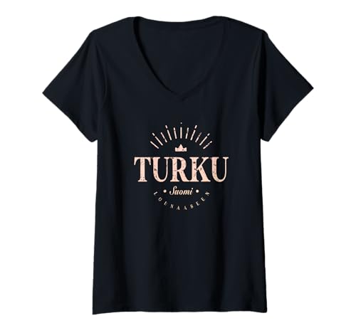Damen Turku Finnland | Turku Suomi Modern T-Shirt mit V-Ausschnitt von Finnish Contemporary Designs