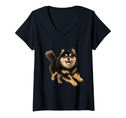 Damen Finnischer Lapphund T-Shirt mit V-Ausschnitt Damen Finnischer Lapphund T-Shirt mit V-Ausschnitt von Finnish Lapphund Dog