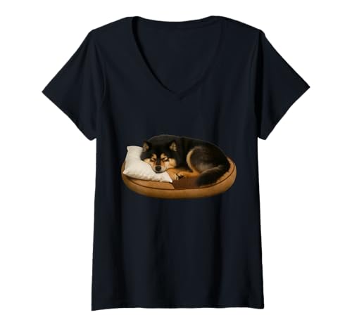 Damen Finnischer Lapphund T-Shirt mit V-Ausschnitt Damen Finnischer Lapphund T-Shirt mit V-Ausschnitt von Finnish Lapphund Dog