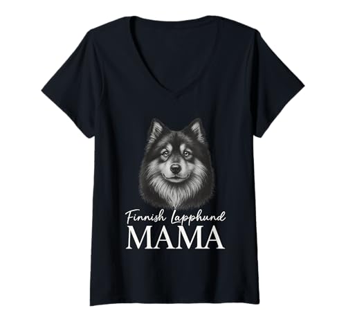 Damen Finnische Lapphund Mama T-Shirt mit V-Ausschnitt Damen Finnische Lapphund Mama T-Shirt mit V-Ausschnitt von Finnish Lapphund Mom