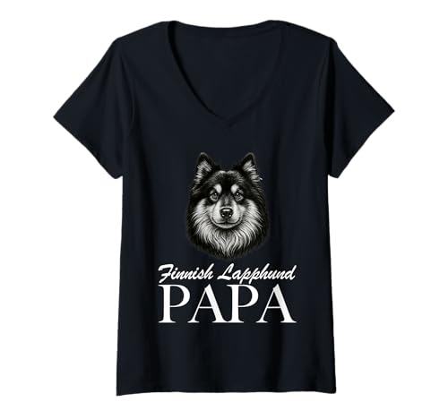 Damen Finnischer Lapphund Papa T-Shirt mit V-Ausschnitt Damen Finnischer Lapphund Papa T-Shirt mit V-Ausschnitt von Finnish Lapphund Papa