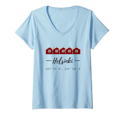Damen Helsinki T-Shirt mit V-Ausschnitt Damen Helsinki T-Shirt mit V-Ausschnitt von Finnland Souvenir Koordinaten