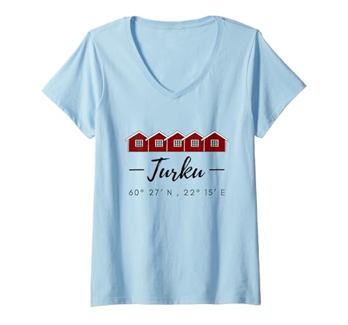 Damen Turku T-Shirt mit V-Ausschnitt Damen Turku T-Shirt mit V-Ausschnitt von Finnland Souvenir Koordinaten