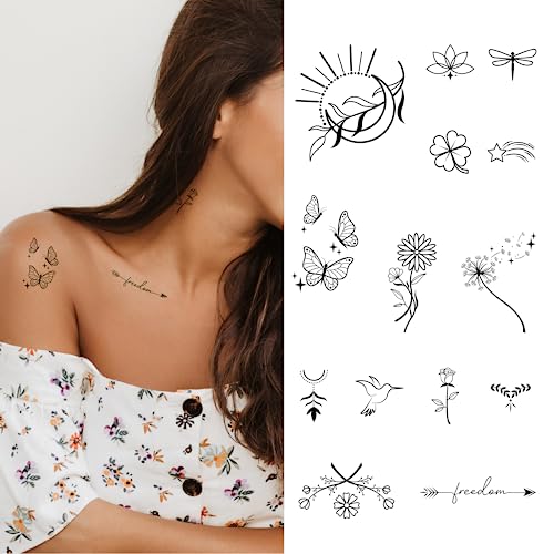 Finoly Temporäre Tattoos 2 Wochen - Tattoos Erwachsene - Wasserfest - Semi Permanent Temporäre Tattoos - Temporary Tattoos für Frauen - Fake Tattoos und Klebetattoos für Erwachsene (Freedom) von Finoly