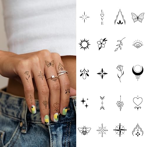 Finoly Temporäre Tattoos für 2 Wochen - Wasserfest, Semi Permanent für Erwachsene und Frauen - Fake und Klebetattoos (Hand 1) von Finoly