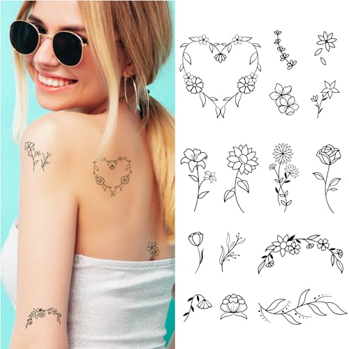 Finoly Temporäre Tattoos 2 Wochen - Tattoos Erwachsene - Wasserfest - Semi Permanent Temporäre Tattoos - Temporary Tattoos für Frauen - Fake Tattoos und Klebetattoos für Erwachsene (Floral) von Finoly