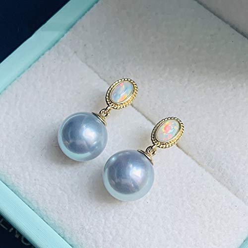 Boucles d'oreilles à tige en argent gris bleu naturel avec perles d'eau de mer en or 18 carats - Accessoires de perles féminines assorties - Bijoux à tige d'oreille de 7 à 8 mm (taille : M) (K Small) von Finoti