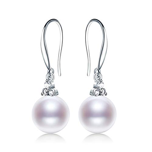 Boucles d'oreilles rondes en perles d'eau douce violet clair en argent S925, cadeau pour filles, deux bijoux disponibles (couleur : A, taille : 9-9,5 mm) (A 9b9,5 mm) von Finoti