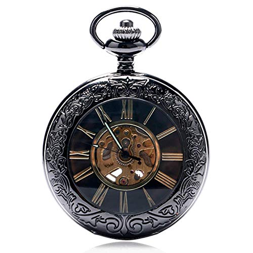 Finoti Herren-Taschenuhr, römisches schwarzes Muster, Glasgehäuse, mechanische Taschenuhr mit Anhänger, Geschenke für Männer, Taschenuhren für Männer von Finoti