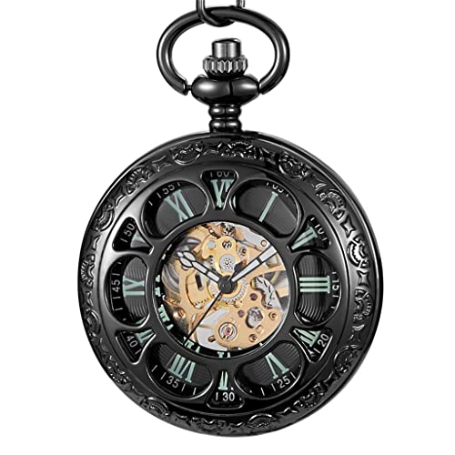 Finoti Mechanische Taschenuhr, hohles schwarzes Zifferblatt, Handaufzug, Herren-Kollektion, Cwatch-Uhr/D von Finoti