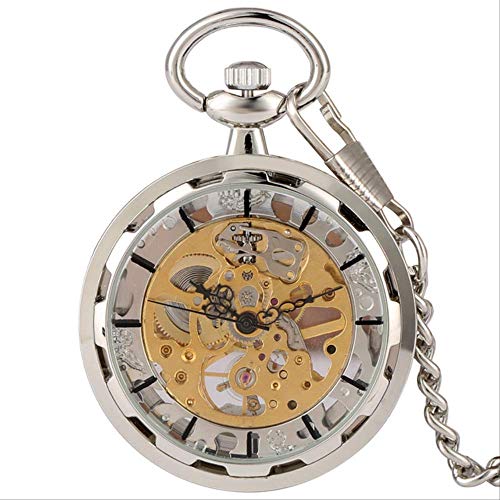 Finoti Taschenuhr, antike mechanische Taschenuhr, hohl, Silber, Gold, Handaufzugsuhr, Steampunk, 30 cm Kette, Anhänger, Uhren, SIL. von Finoti