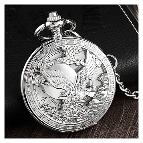 Taschenuhr, Silberner Adler Handaufzug Mechanische Taschenuhr Herren Taille Kette Hohles Skelett Römisches Zifferblatt Uhren Männliche Uhr Geschenk von Finoti