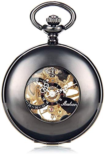 Taschenuhr, antike mechanische Taschenuhr, Punk-mechanische Skelett-Taschenuhr mit Kette, als Valentinstag, Unisex, einfache Retro-Mechanische Uhr, Größe: 4,7 x 1,5 cm, Farbe: Schwarz von Finoti