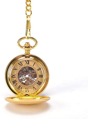Taschenuhr, antike mechanische Taschenuhr, Punk-mechanische Skelett-Taschenuhr mit Kette als Valentinstag, Unisex, einfache Retro-Mechanische Uhr, Größe: 4,7 x 1,5 cm, Farbe: Gold von Finoti