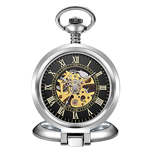 Taschenuhr Halskette Musik Harfe Vintage Silber Gehäuse Skelett Horloge mechanische Uhr Anhänger Halskette Geschenke Taschenuhr von Finoti