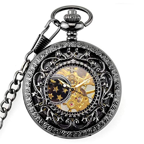 Vintage Damen Herren Halskette Taschenuhr Unisex, Neuheit Schwarz Retro Mechanische Taschenuhr Skelett Steampunk Herren Damen Handaufzug Taschenuhr mit Persönlichkeitsgeschenk von Finoti