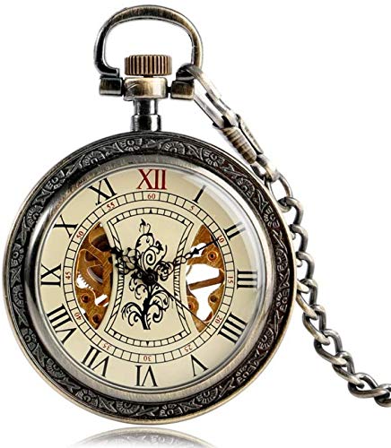 Vintage-Taschenuhr mit Baummuster, Handaufzug, für Damen und Herren, mechanische Kette, exquisites Skelett, römische Zahlen, zum Aufziehen, Geschenk, Taschenuhr, Geschenke für die Familie von Finoti