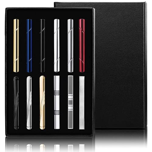 Finrezio 12PCS Herren Krawattenklammern Set Schwarze Krawattenklammer für Normale Krawatten Krawatte Hochzeit Business Clips mit Geschenkbox von Finrezio