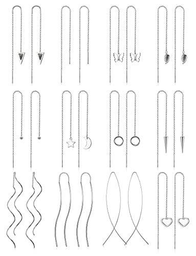Finrezio 12 Paar Edelstahl Durchzieher Ohrringe für Damen - Mond, Sterne, Kugelkette Einfädler, Twist Wave Lange Hängend von Finrezio