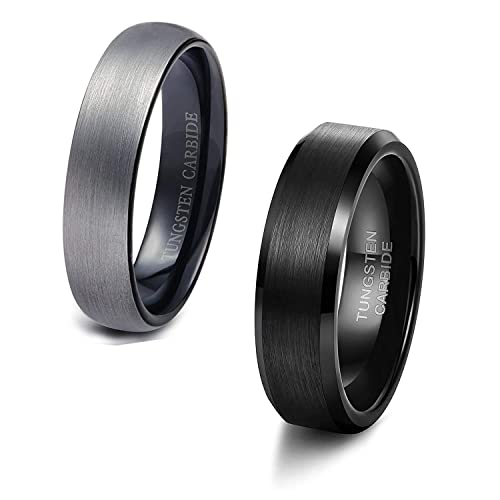 Finrezio 2 STÜCKE Schwarz Wolframkarbid Ringe für Herren 6MM Daumenring Hochzeit Verlobung Abgeschrägter Bandring von Finrezio