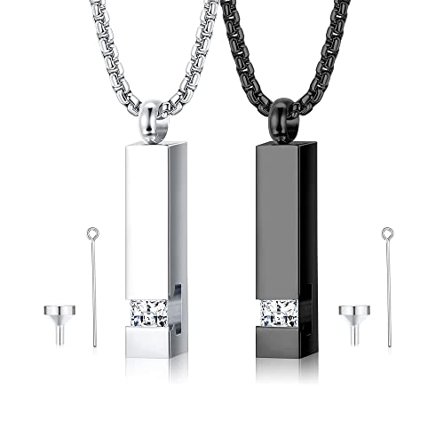 Finrezio 2 Stück Feuerbestattung Urne Anhänger Halskette für Gedenkstätte Edelstahl Schwarz Silber Asche Halskette Schmuck Andenken Mit Zirkonia von Finrezio