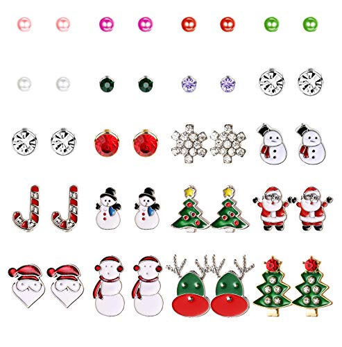 Finrezio 20 Paare Mehrere Weihnachten Ohrstecker Set Für Frauen Mädchen Perle Weihnachtsmann Schneemann Weihnachtsbaum Schneeflocke Schmuck Rot-Grün-Stil von Finrezio