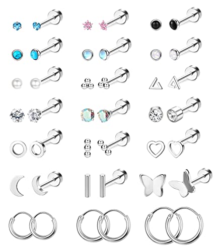 Finrezio 21 Paar Edelstahl Ohrstecker für Damen Herren - Tragus Helix Knorpel Piercing Schmuck - Gold Flache Rückseite Schmetterling Herz Winzige Ohrringe von Finrezio