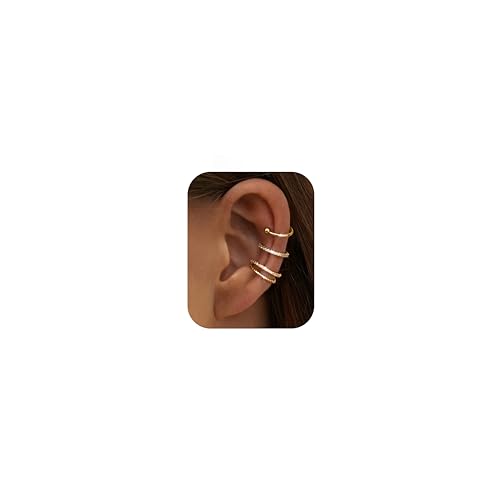 Finrezio 3/4 Stücke Ear Cuff Set für Damen Ohrklemme Nicht Durchstochen 14 Karat Vergoldete Ear Cuff Gold Clip Ohrringe Non Piercing Gold Ohrmanschette Knorpelohrringe Verstellbare Fake Ohrringe von Finrezio
