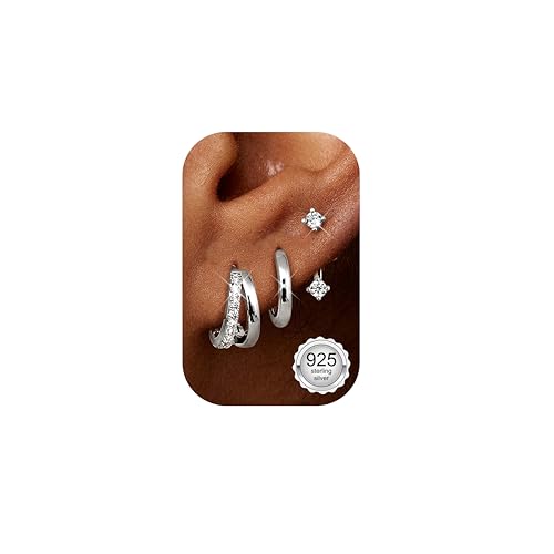 Finrezio 3 Paar Ohrringe Silber 925 für Damen Creolen Silber 14K Vergoldet Ohrstecker Silber 925 Hypoallergen Ohrringe Klein Creolen Huggie Piercing Ohr Silber Ohrringe Schmuck für Mehrere Piercings von Finrezio