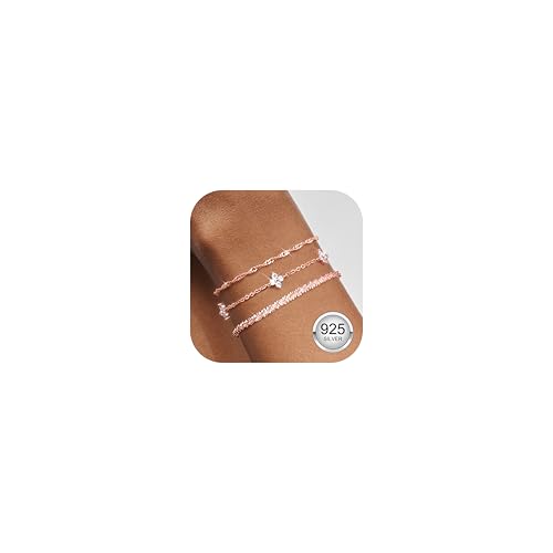 Finrezio 3 Stück Armband Damen Rosegold 14 Karat Vergoldet Stapelarmbänder Sterling Silber 925 Armbänder Cubic Zirkonia Armbänder Verstellbare Armband Set Rosegold Schmuck für Damen von Finrezio
