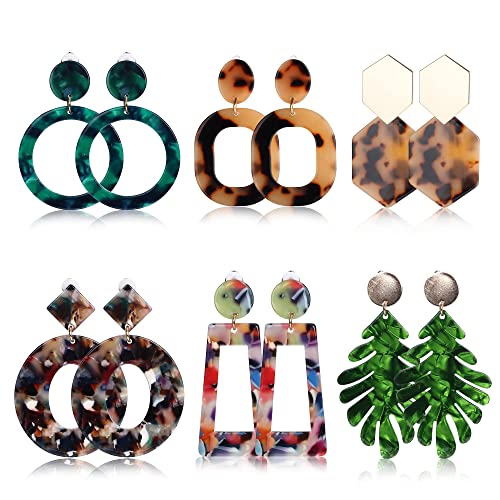 Finrezio 6 Paar Ohrclips für Damen Statement Harz Acryl Tropfen Baumeln Ohrringe Leichte Geometrische Creolen Nicht Durchbohrte Ohrringe Ohrclip von Finrezio