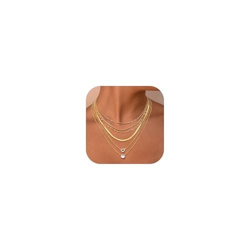 Finrezio 6Pcs Layering Halskette Damen 14K Vergoldete Schlangenkette Choker Edelstahl Wasserfest Gold Kette für Frauen Verstellbare Herz Schmuck Gold/Silber Finrezio 6Pcs Layering Halskette Damen 14K Vergoldete Schlangenkette Choker Edelstahl Wasserfest Gold Kette für Frauen Verstellbare Herz Schmuck Gold/Silber von Finrezio