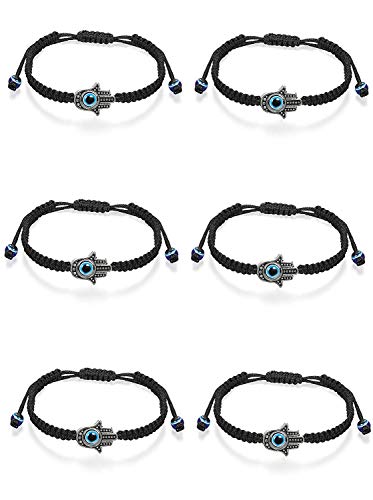 Finrezio 6 Stück Nazar Boncuk Armband Hamsa Geflochtene Armbänder Kabbalah String Armband Fatima Hände für Männer Frauen Schwarz von Finrezio