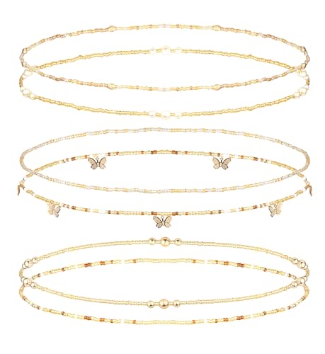 Finrezio 6 Stück Waist Beads Bauchkette Perlenbesatz für Damen Afrikanische Taillenperlen Bauchkette Perlen Elastische Taillenperlen Sommer-Körperkette Bikini-Schmuck von Finrezio