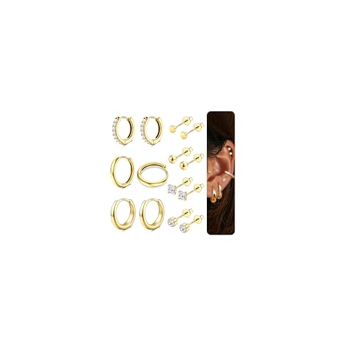 Finrezio 7 Paar Gold Ohrringe für Damen Silber 925 Gold Huggie Creolen Zirkonia Ohrstecker Mehrere Piercing Hypoallergene Knorpel Schlafohrringe für Frauen Mädchen Finrezio 7 Paar Gold Ohrringe für Damen Silber 925 Gold Huggie Creolen Zirkonia Ohrstecker Mehrere Piercing Hypoallergene Knorpel Schlafohrringe für Frauen Mädchen von Finrezio