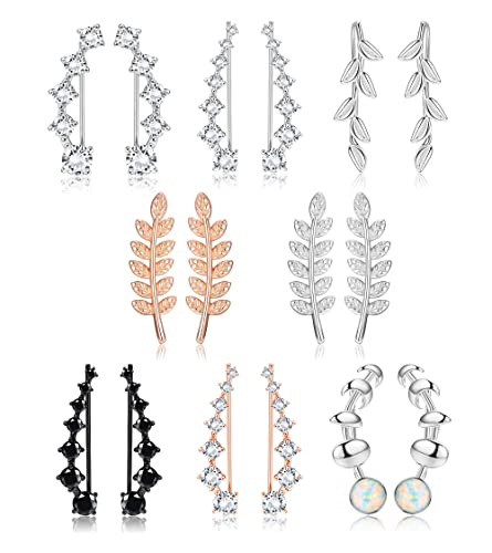 Finrezio 8 Paar Ohrmanschetten Creolen für Damen CZ Leaf Crawler Ohrring Pfeil-Bar-Ohrstecker-Set von Finrezio