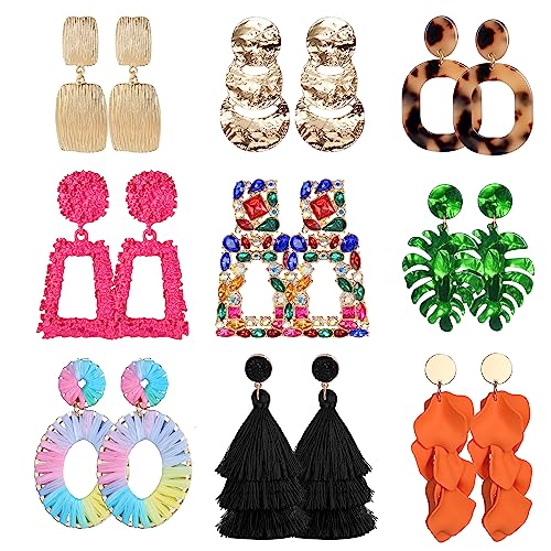 Finrezio 9 Paar Ohrclips für Damen Statement Harz Acryl Tropfen Baumeln Ohrringe Leichte Geometrische Creolen Nicht Durchbohrte Ohrringe Ohrclip von Finrezio