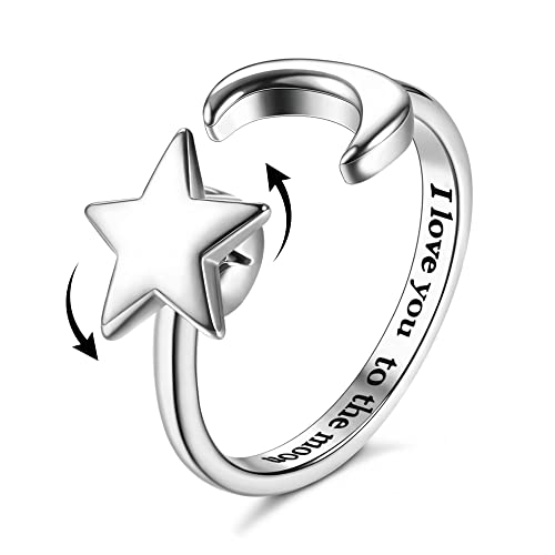 Finrezio 925 Sterling Silber Angst Ring für Damen Sonnenblumen-Spinner-Ring Offen Verstellbare Spinner Ringe CZ Blumen-Mond-Stern-Ringe Schmuck Geschenk zum Valentinstag von Finrezio