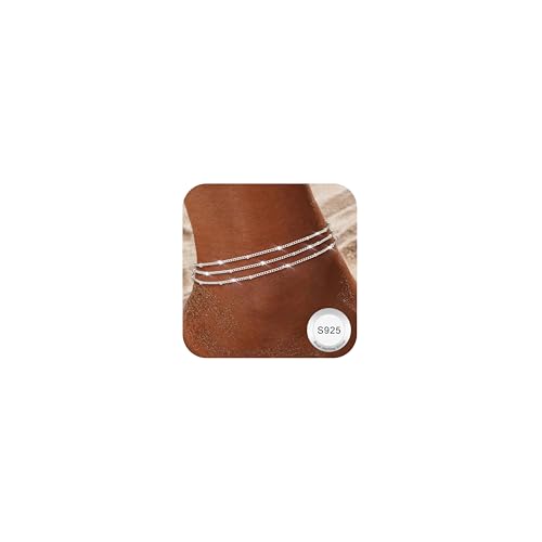 Finrezio Fußkettchen für Damen Silber 925 Layered Fußkettchen Silber Verstellbare Herz Perlen Fußkette für Mädchen Sommer Strand Schmuck Geschenk (Inklusive Geschenkbox) D von Finrezio