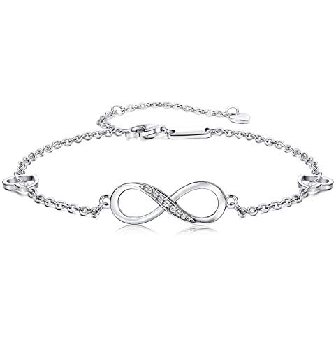 Finrezio 925 Sterling Silber Infinity Unendlichkeit Symbol Damen Fußkettchen Zirkonia Armkette Verstellbar Charm Knöchel Armband von Finrezio