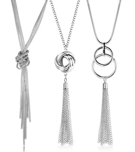 Finrezio 3 STK Lange Halsketten Anhänger für Frauen Y Kette Halskette Mode Pullover Halsketten Set versilbert von Finrezio