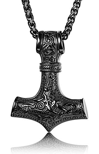 Finrezio Mjolnir Kette Thorhammer Schwarz aus Edelstahl für Männer Herren Vintage Viking Odin Kette von Finrezio