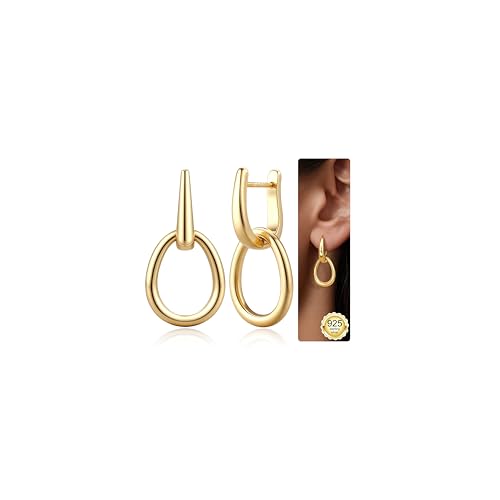 Finrezio Ohrringe Gold Hängend Creolen Gold Ohrringe Silber 925 Hängend Doppel Creolen mit Anhänger Huggie Goldene Ohrringe Damen Hypoallergene für Damen Geschenk für Frauen Freundin Mama Mädchen von Finrezio