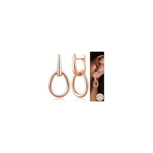 Finrezio Ohrringe Rosegold Hängend Creolen Rosegold Ohrringe Silber 925 Hängend Doppel Creolen mit Anhänger Huggie Ohrringe Hypoallergene für Damen Geschenk für Frauen Freundin Mama Mädchen von Finrezio