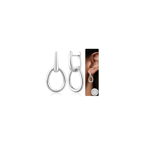 Finrezio Ohrringe Silber 925 Hängend Doppel Creolen mit Anhänger Huggie Creolen Silber 925 Ohrringe Hypoallergene für Damen Geschenk für Frauen Freundin Mama Mädchen von Finrezio
