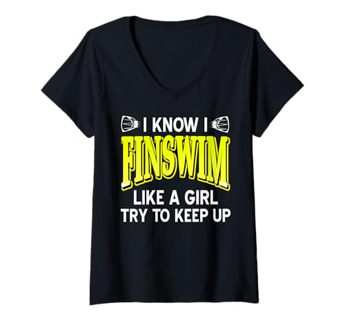 Damen Ich Finschwimme Mit Kraft Und Geschwindigkeit Nachzukommen T-Shirt mit V-Ausschnitt Damen Ich Finschwimme Mit Kraft Und Geschwindigkeit Nachzukommen T-Shirt mit V-Ausschnitt von Finschwimmer Humor Für Selbstbewusste Fans