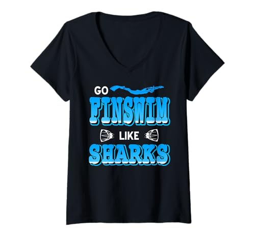 Damen Schwimme Mit Flossen Wie Haie Lustiger Wassersport T-Shirt mit V-Ausschnitt von Finschwimming Fans Und Haie Liebhaber
