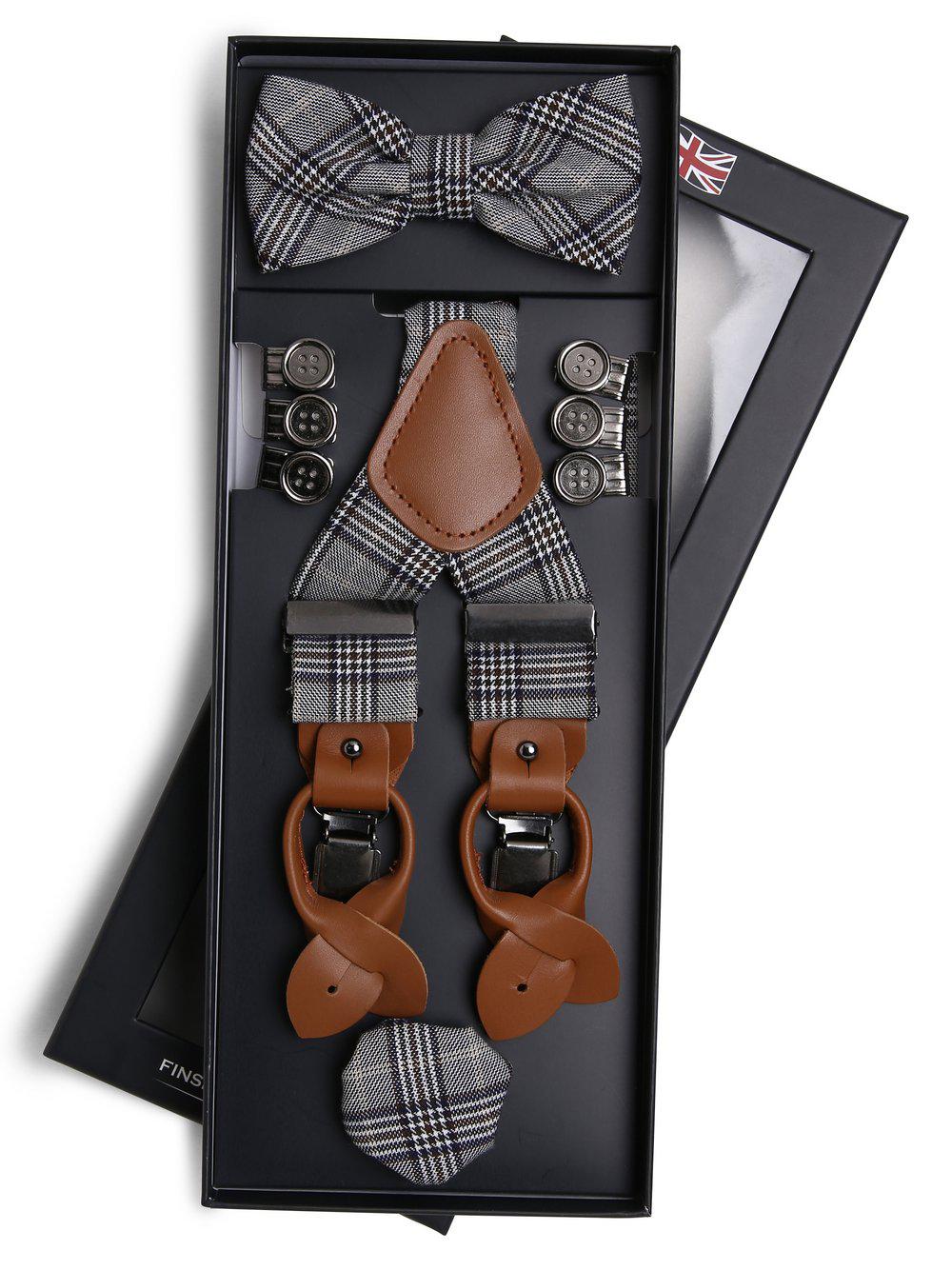 Finshley & Harding London Accessoire-Set Herren Viskose kariert, braun von Finshley & Harding