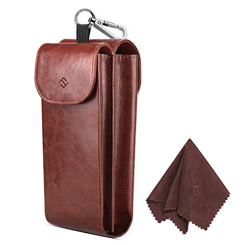 Fintie Brillenetui für 2 brillen mit Karabinerhaken, tragbares Brillenbox Etui aus Kunstleder, Anti-Scratch Tasche für Sonnenbrillen, Braun von Fintie