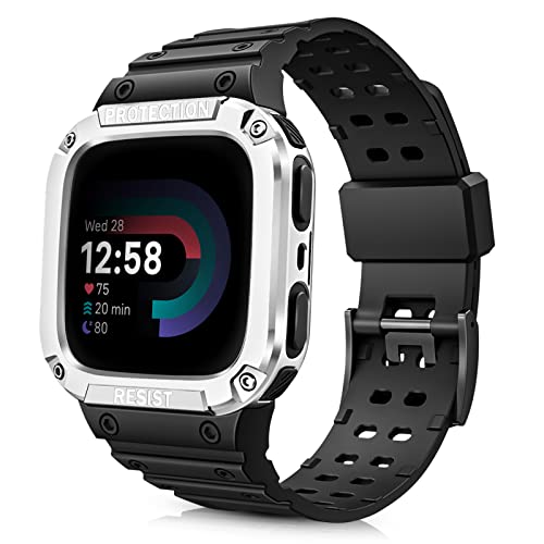 FINTIE Armbänder mit Hülle, kompatibel mit Fitbit Versa 4/3/2/1/Versa Lite/Fitbit Sense 2/Sense, Schutzhülle, robustes Sportband, Herren, Schwarz/Silber FINTIE Armbänder mit Hülle, kompatibel mit Fitbit Versa 4/3/2/1/Versa Lite/Fitbit Sense 2/Sense, Schutzhülle, robustes Sportband, Herren, Schwarz/Silber von FINTIE